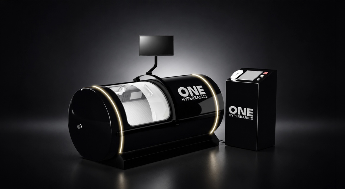 ONE Hyperbarics monoplace chamber with control tower and monitor